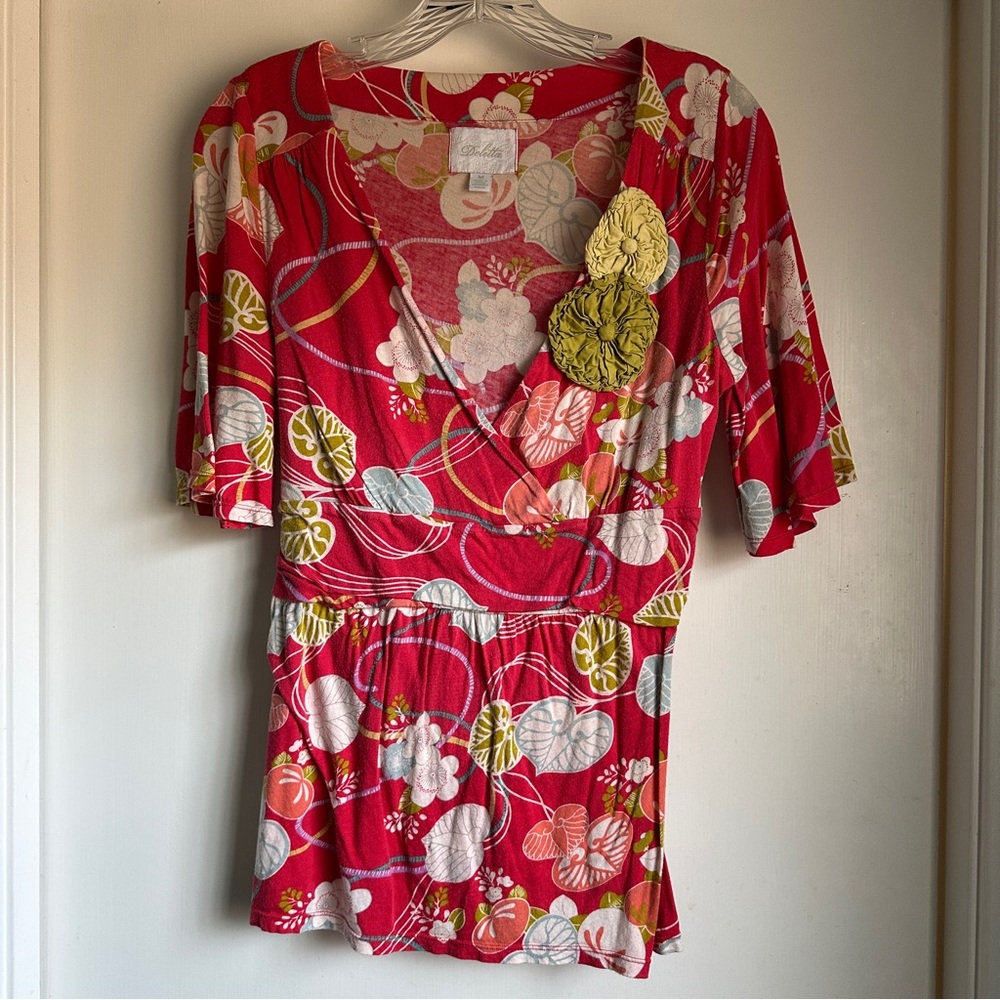 Anthropologie Floral Red Top